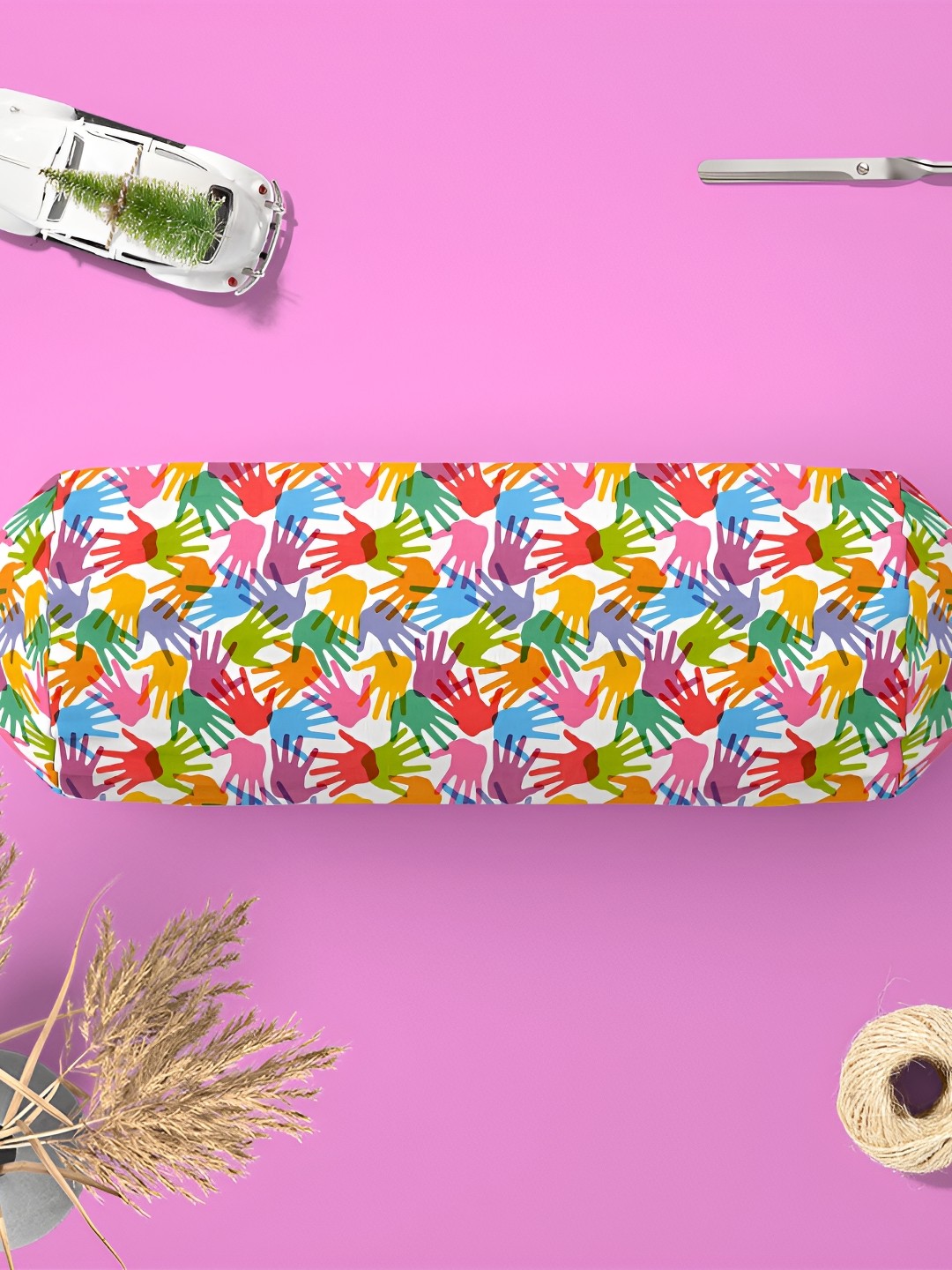 

ArtzFolio White & Pink 2 Pieces Abstract Printed Bolster Covers
