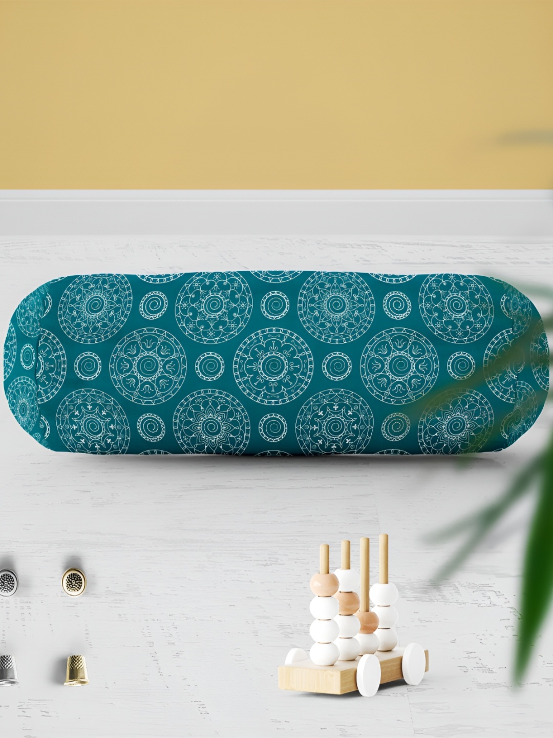 

ArtzFolio 2 Pieces Green & White Printed Eco-Friendly Velvet Bolster Covers