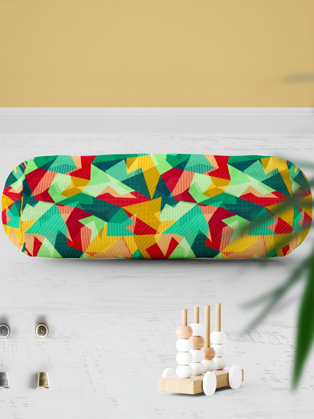 

ArtzFolio 2 Pcs Green & Yellow Printed Velvet Bolster Covers