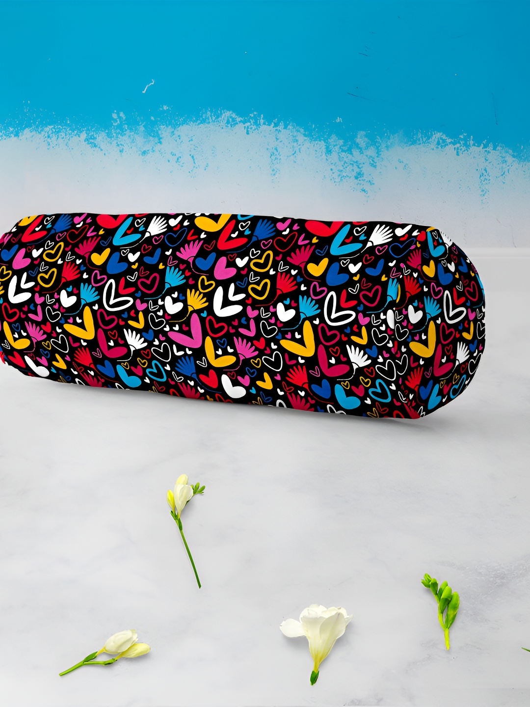 

ArtzFolio Black & Pink 2 Pieces Floral Printed Eco-Friendly Velvet Bolster Covers