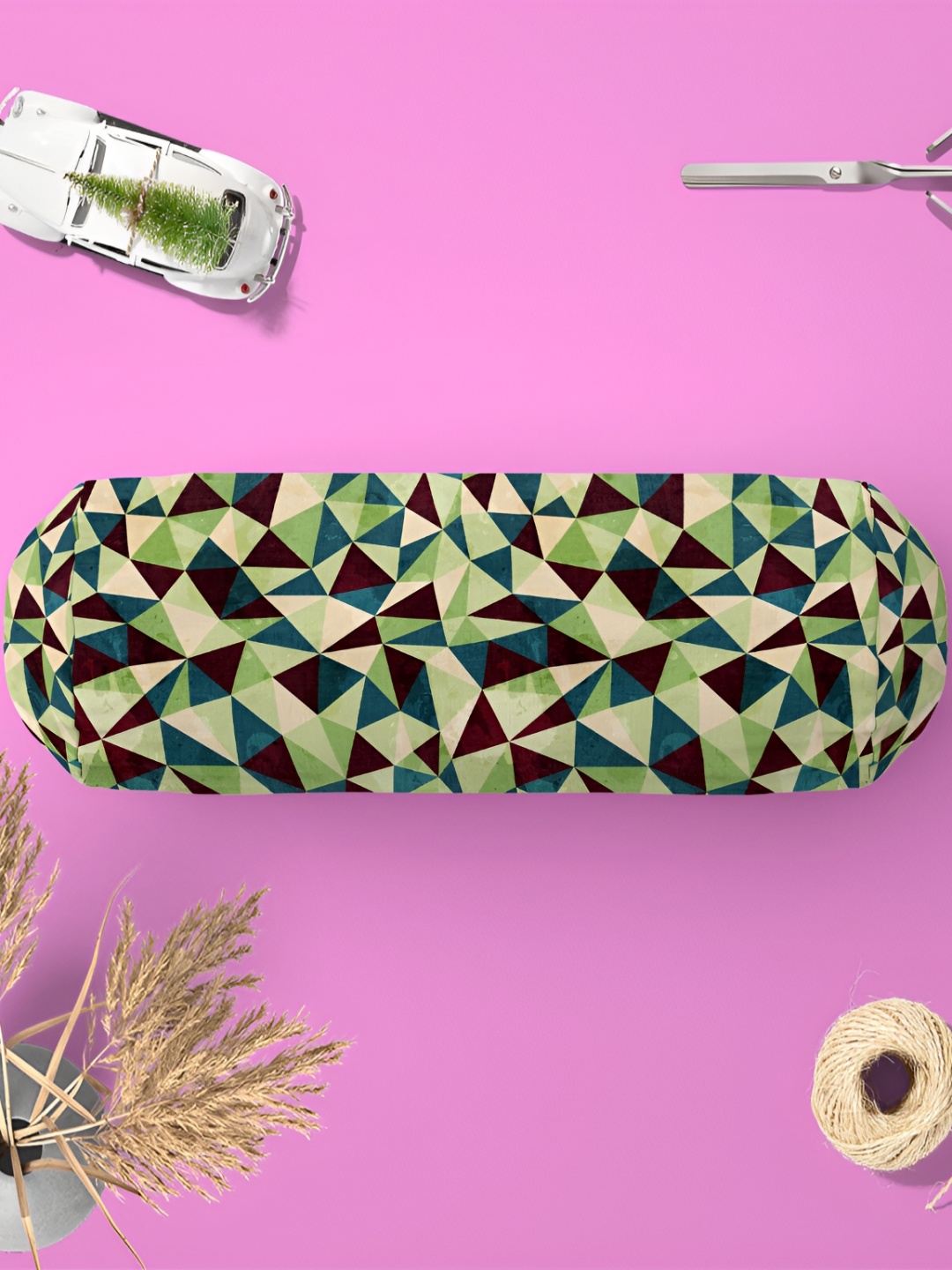 

ArtzFolio Green & Brown 2 Pieces Geometric Printed Bolster Covers
