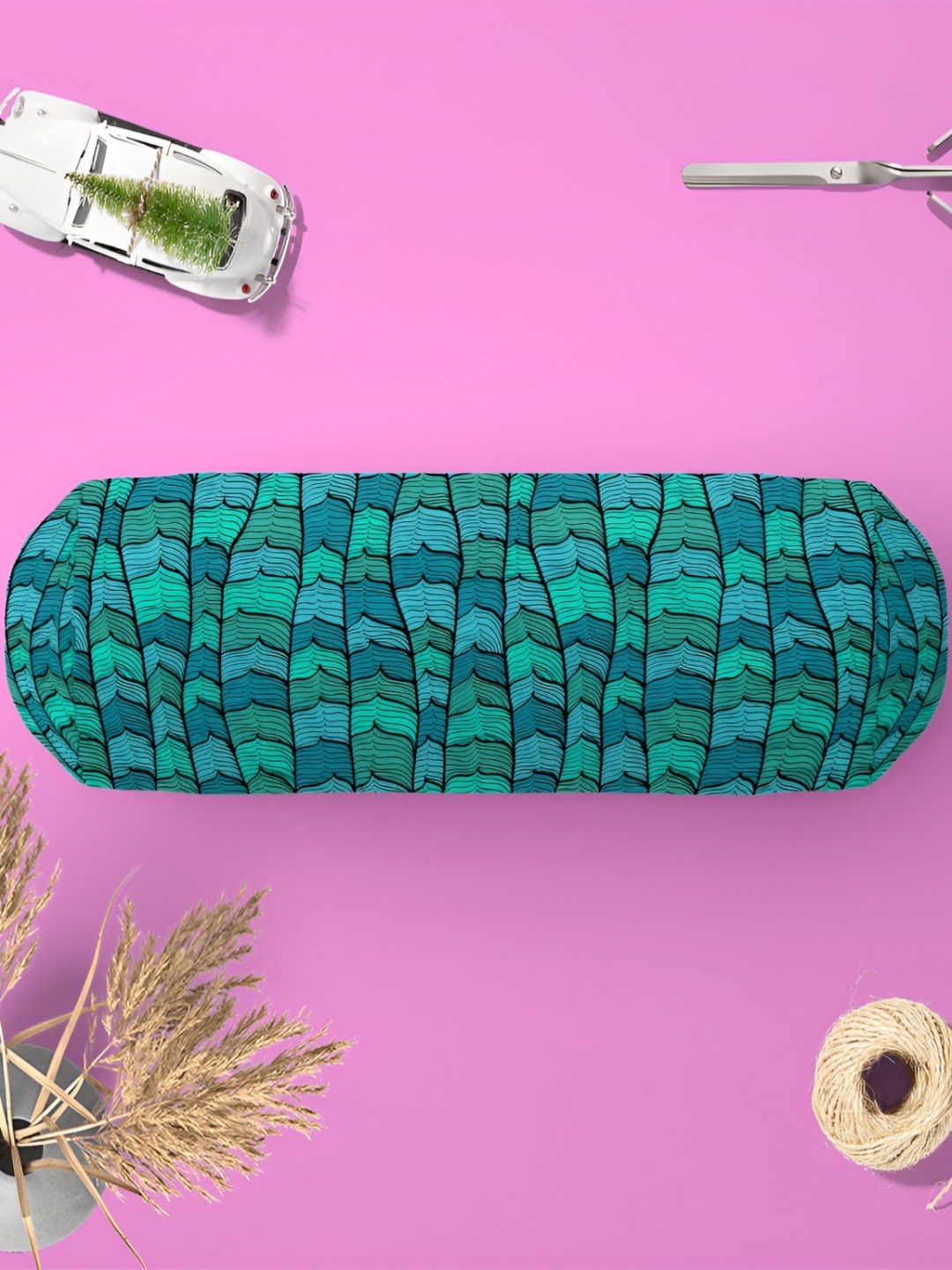 

ArtzFolio 2 Pcs Green & Blue Printed Cotton Canvas Bolster Covers