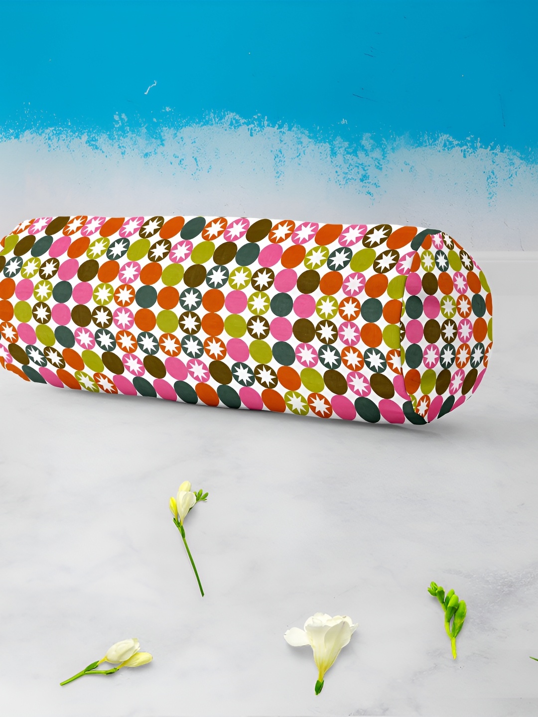 

ArtzFolio 2 Pcs White & Green Printed Cotton Canvas Bolster Covers