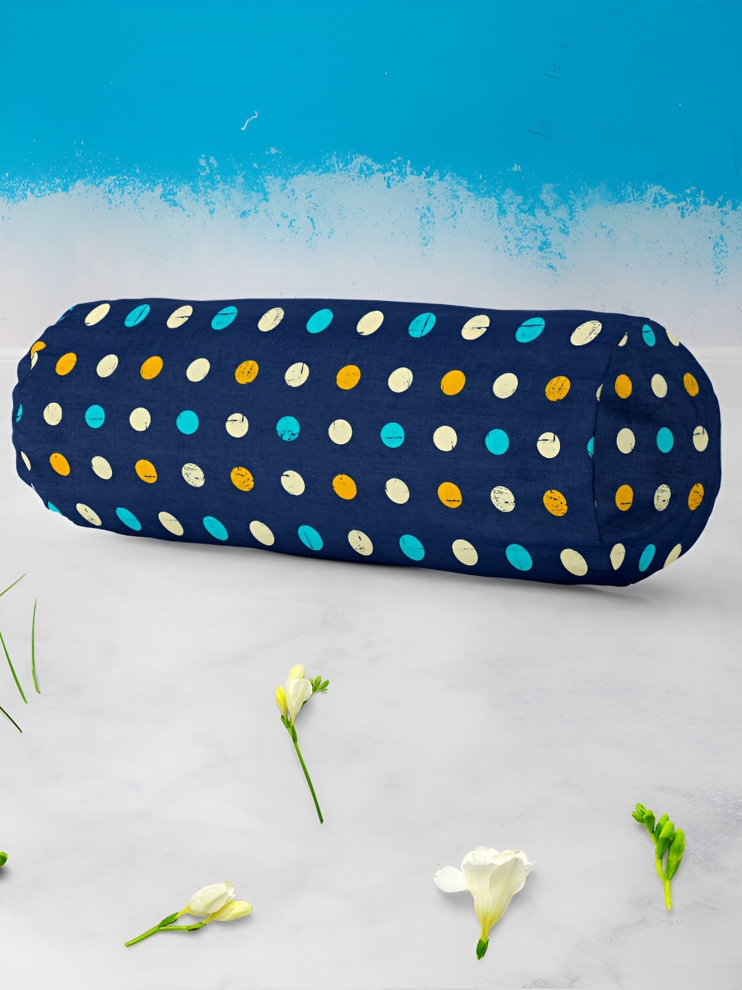 

ArtzFolio 2-Pcs Navy Blue & Beige Printed Eco-Friendly Bolster Covers