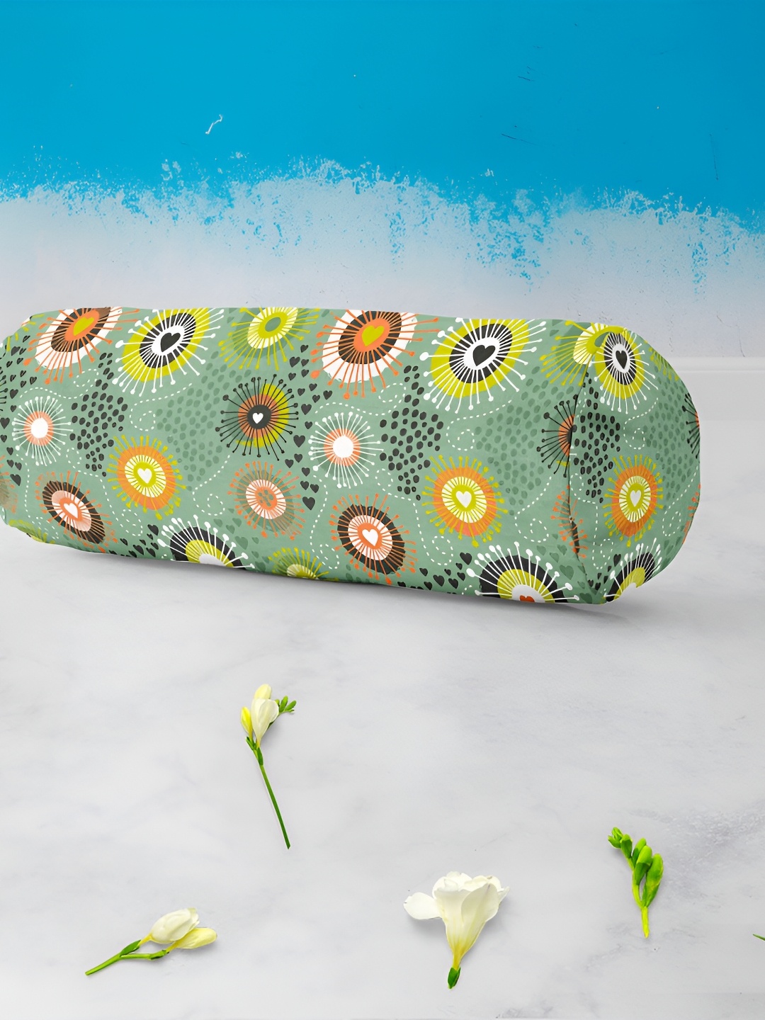 

ArtzFolio 2 Pcs Green & Yellow Printed Cotton Canvas Bolster Covers