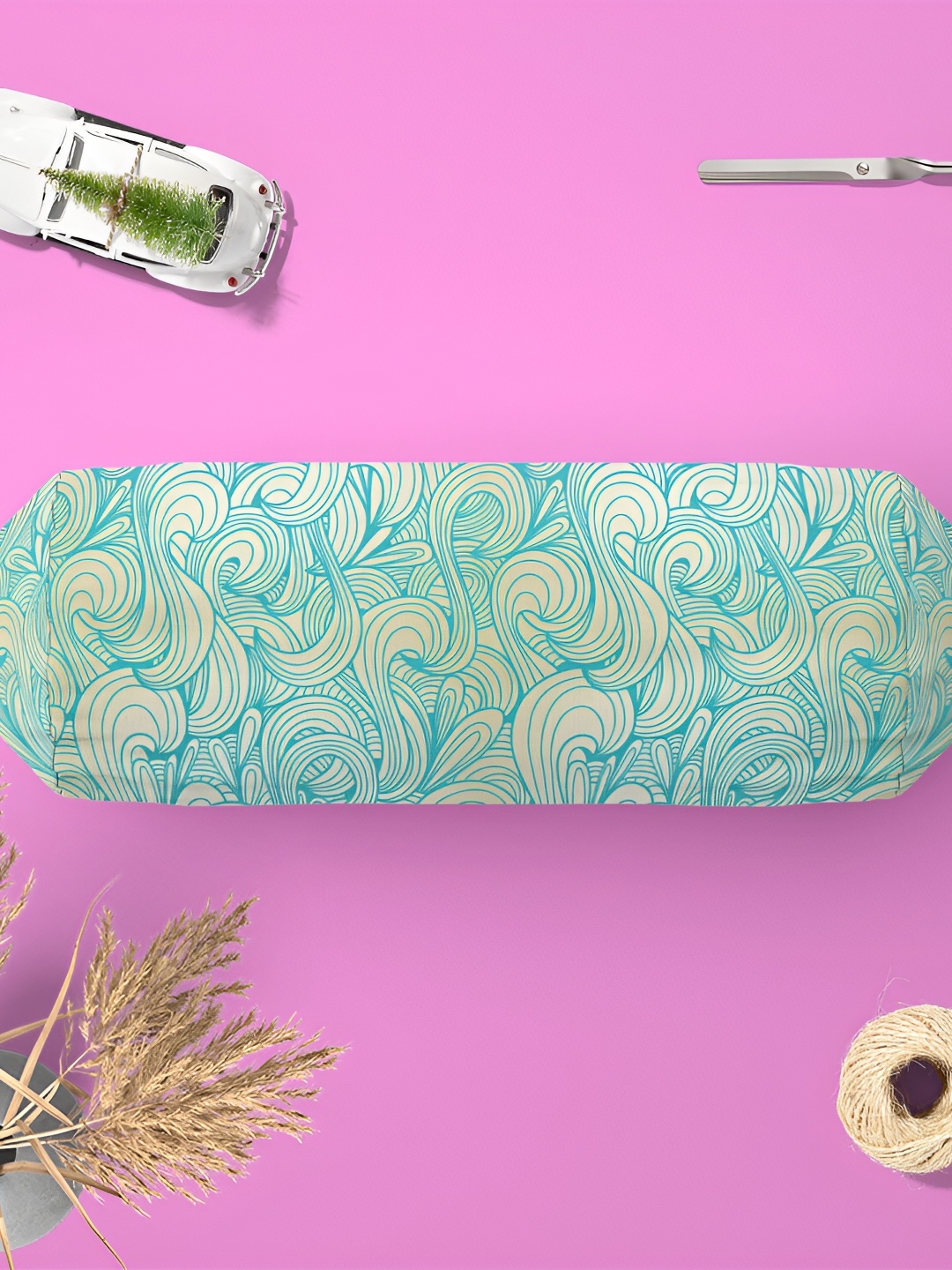 

ArtzFolio Blue & Off 2 Pieces White Printed Eco-Friendly Bolster Covers