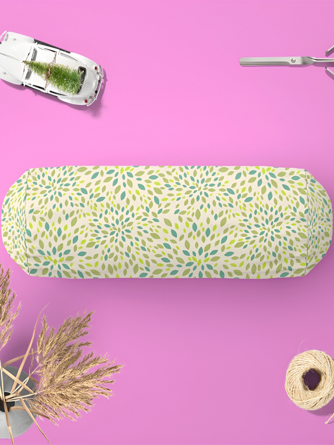 

ArtzFolio Cream Colored & Green 2 Pieces Printed Eco-Friendly Bolster Covers