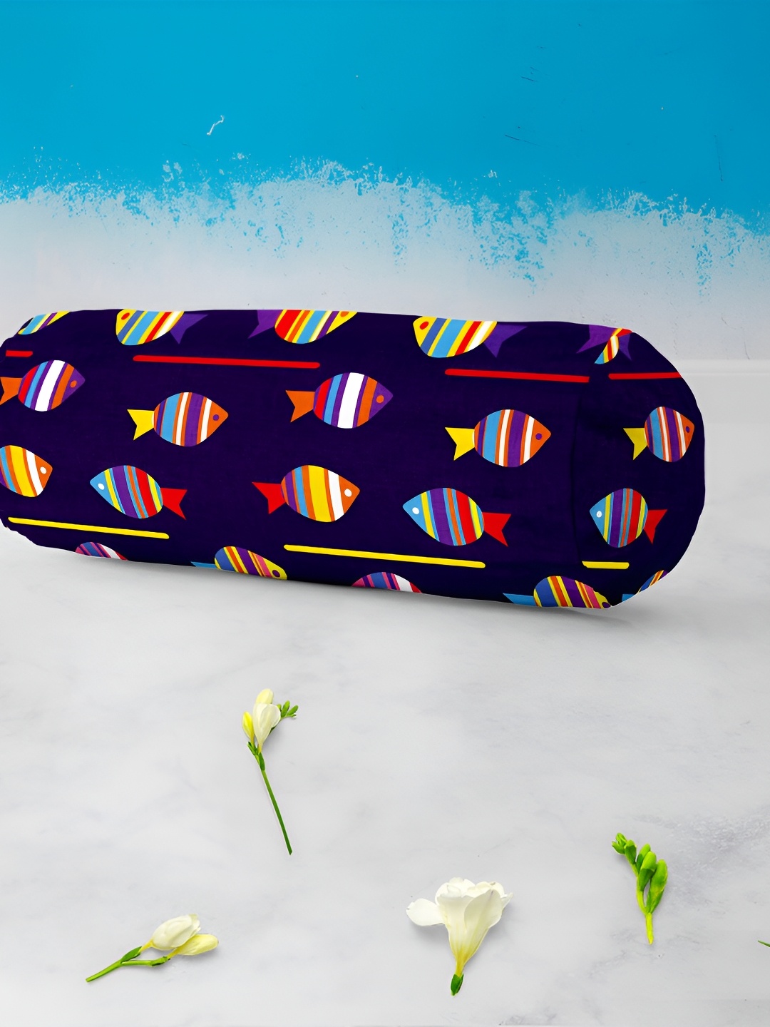 

ArtzFolio Navy Blue & Red 2 Pieces Velvet Printed Bolster Covers