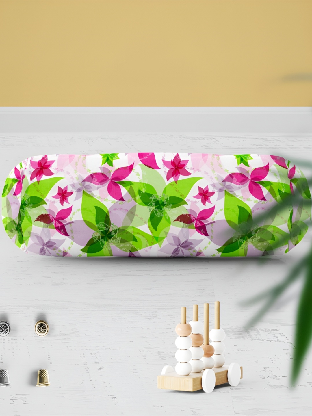 

ArtzFolio 2 Pieces Green & Pink Floral Printed Eco-Friendly Bolster Covers