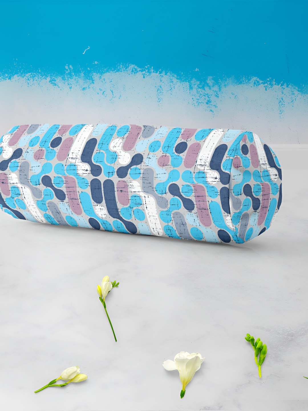 

ArtzFolio Blue & White Bolster Self Design Printed Covers