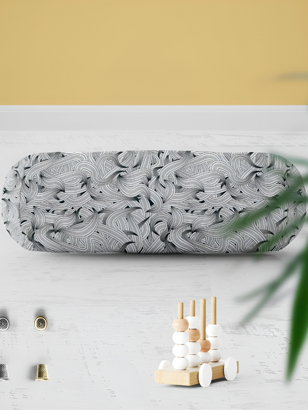 

ArtzFolio Grey and Black 2 Pieces Velvet Printed Bolster Cover