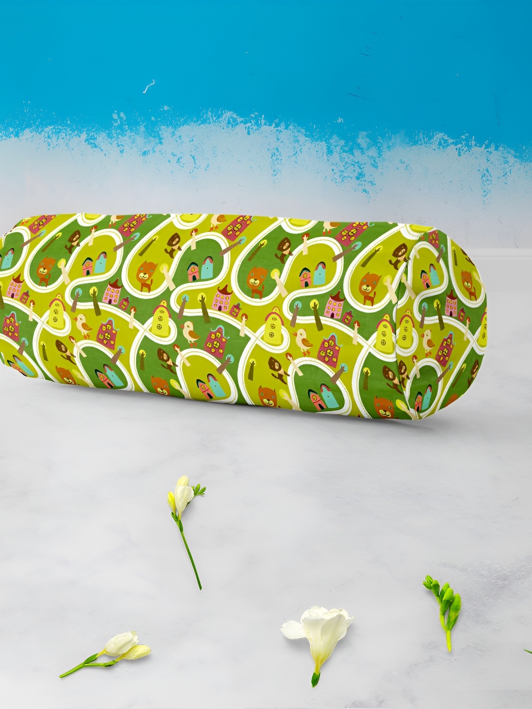 

ArtzFolio Green 2-Pcs Velvet Printed Bolster Cover