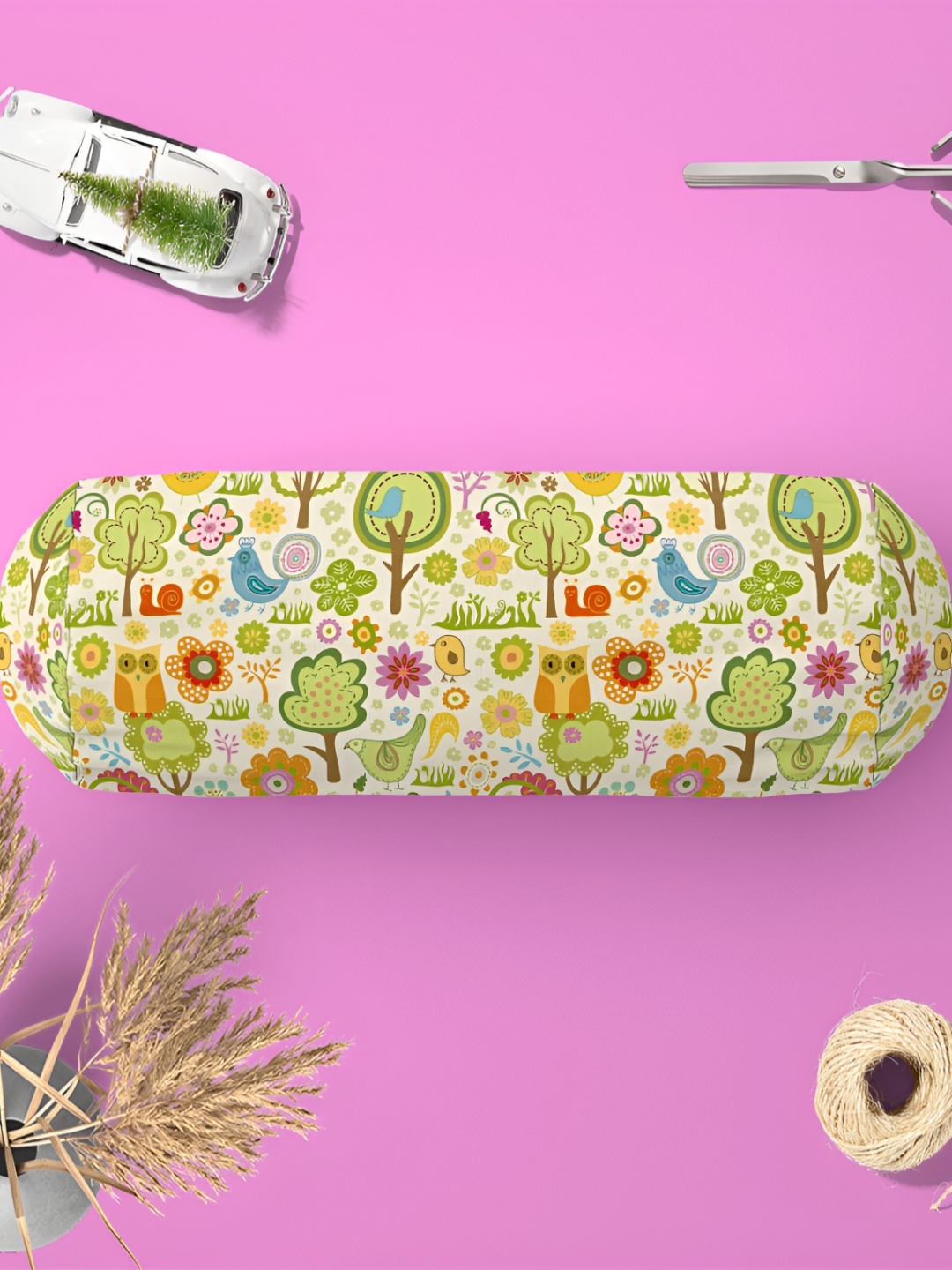 

ArtzFolio Cream & Green 2 Pcs Printed Eco-Friendly Bolster Covers
