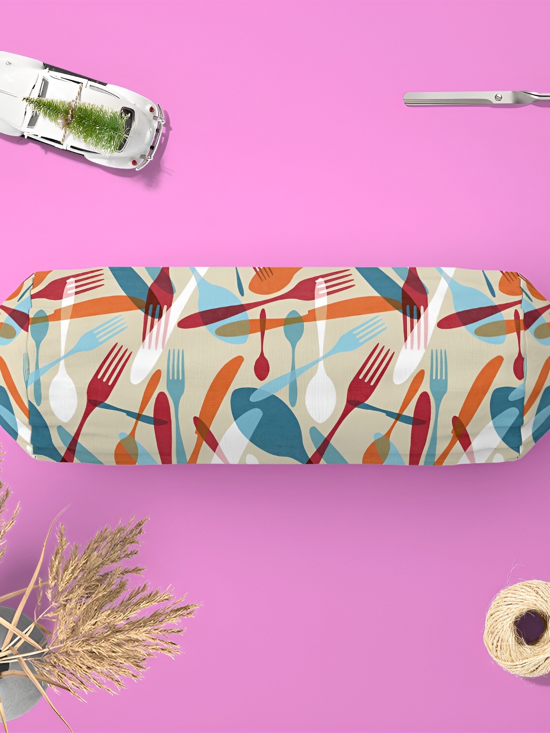 

ArtzFolio 2-Pcs Beige & Blue Printed Eco-Friendly Bolster Covers