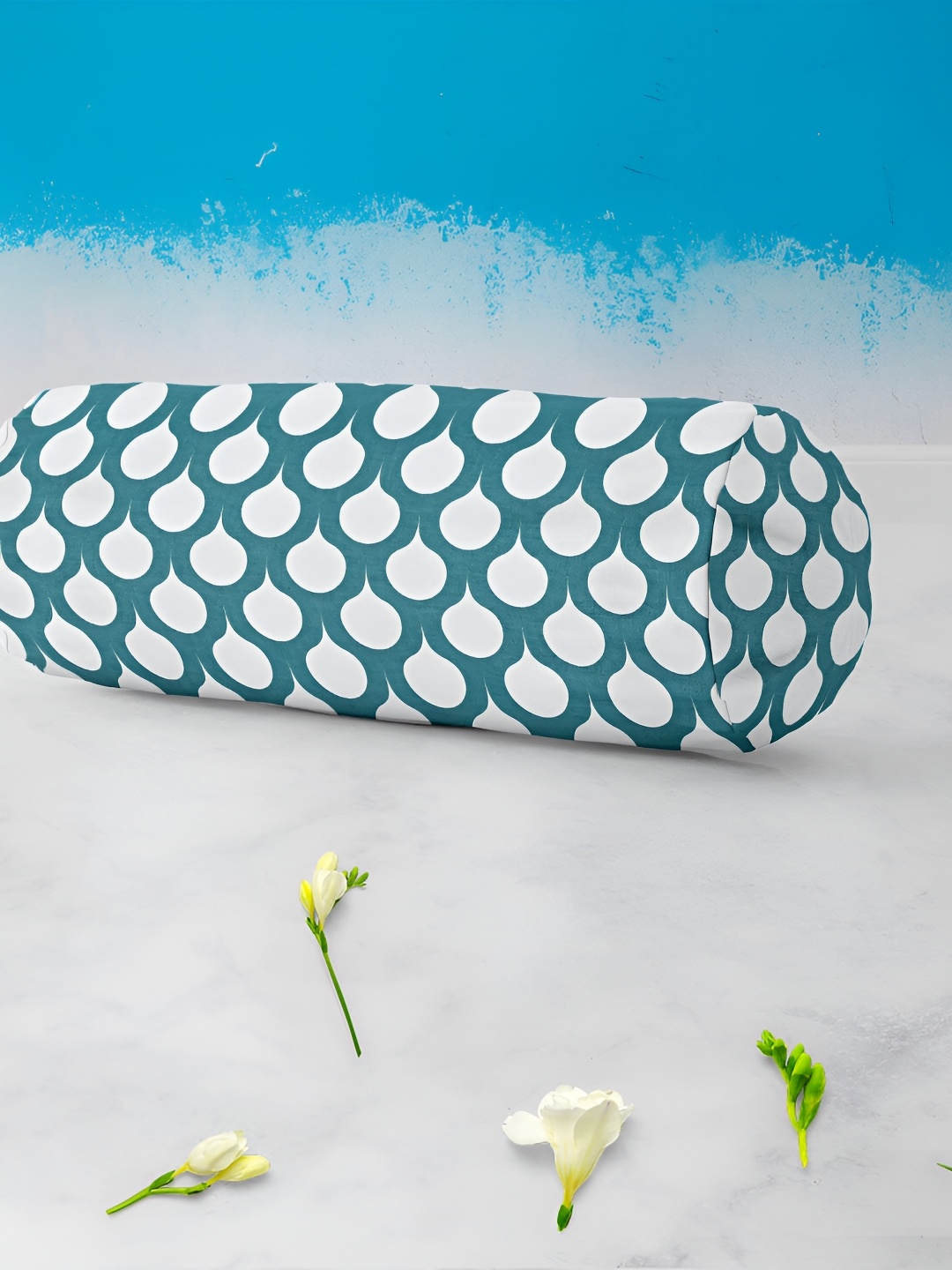 

ArtzFolio Blue & White 2 Pieces Printed Velvet Bolster Covers