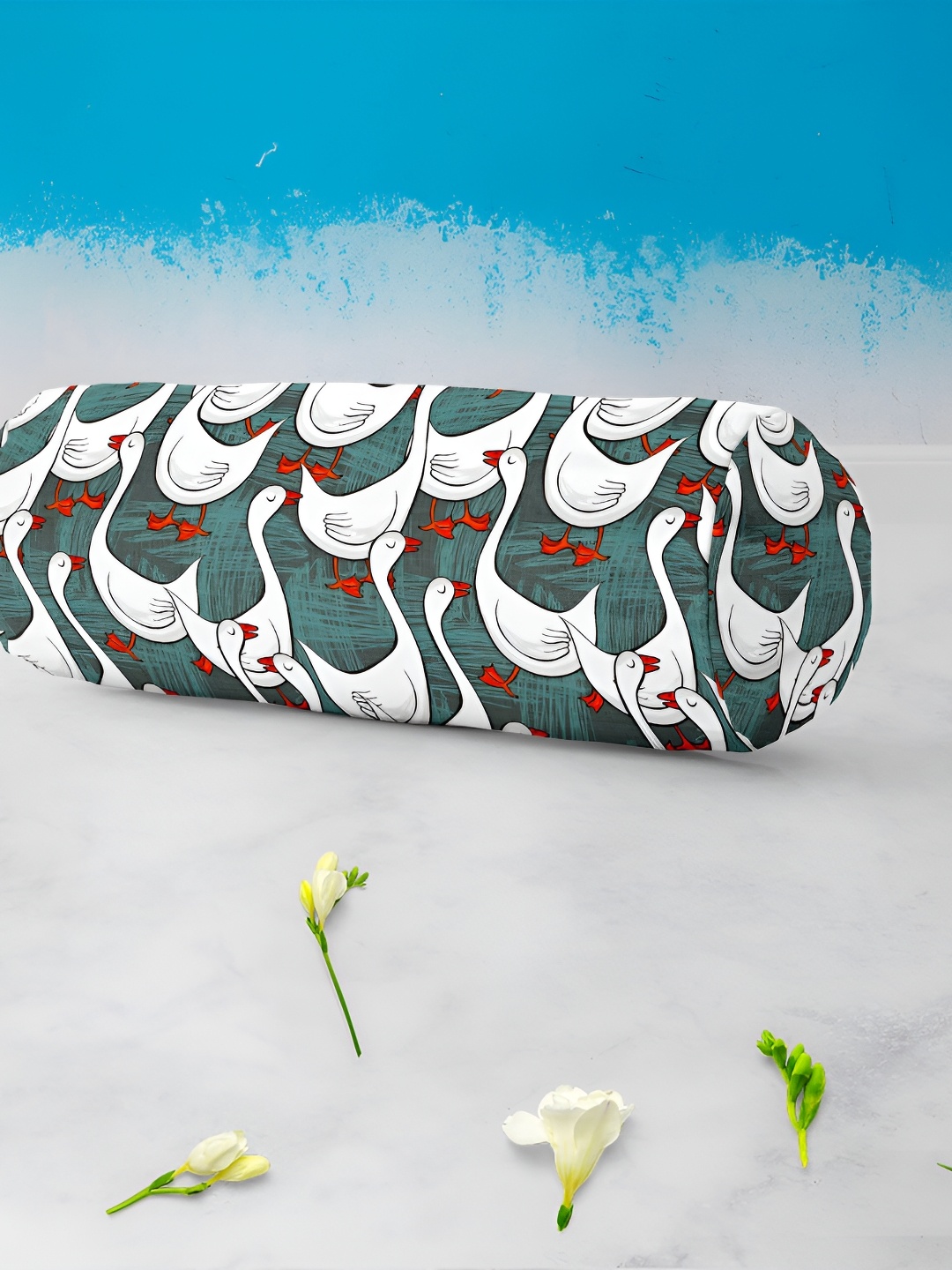 

ArtzFolio Grey & White 2-Pcs Printed Bolster Covers
