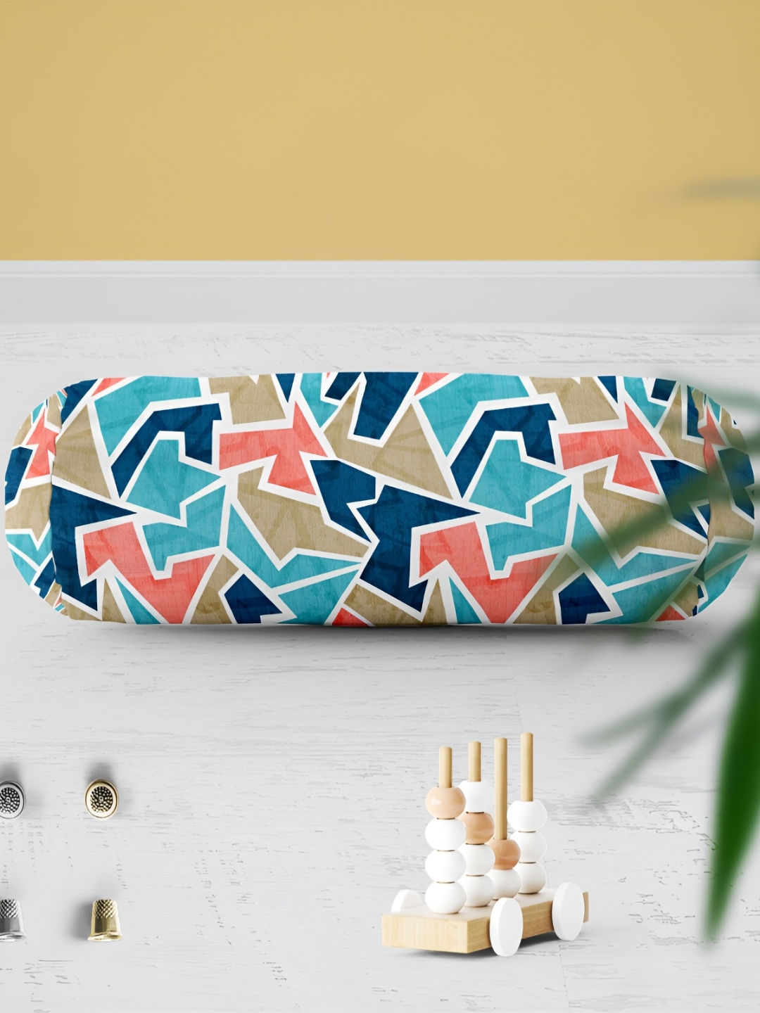 

ArtzFolio 2 Pcs Blue & Pink Geometric Printed Cotton Canvas Bolster Covers