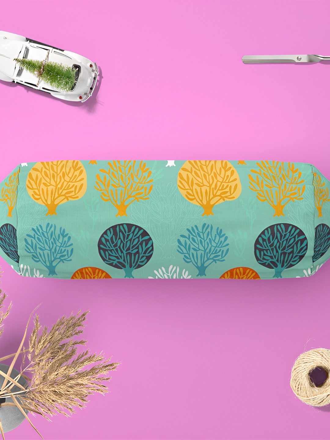 

ArtzFolio 2 Pcs Green & Yellow Printed Velvet Bolster Covers