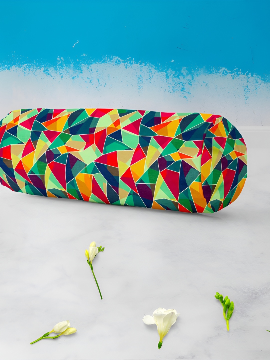 

ArtzFolio 2 Pieces Blue & Green Geometric Printed Cotton Canvas Bolster Covers