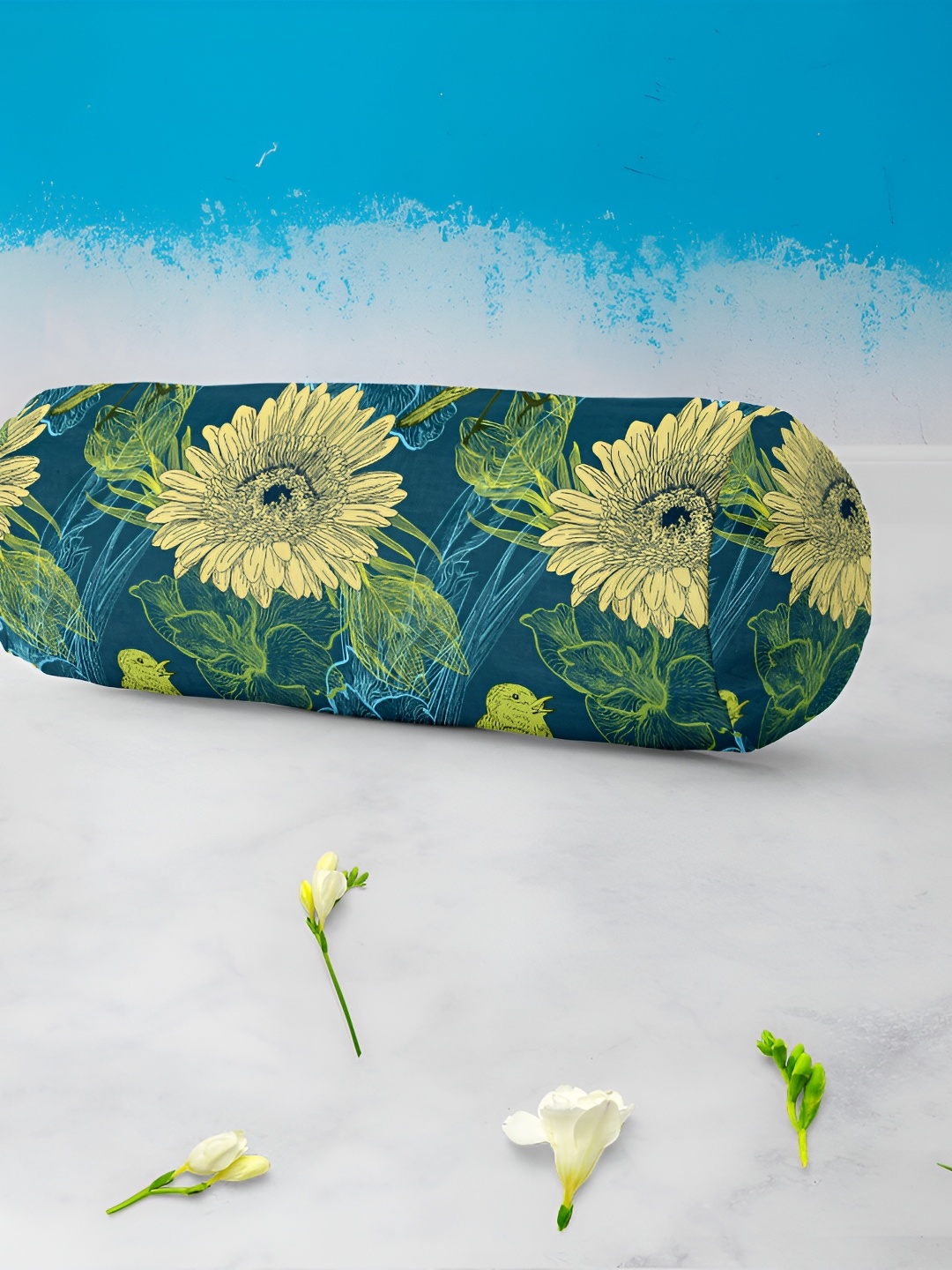 

ArtzFolio Blue & Green 2 Pieces Floral Printed Velvet Bolster Covers
