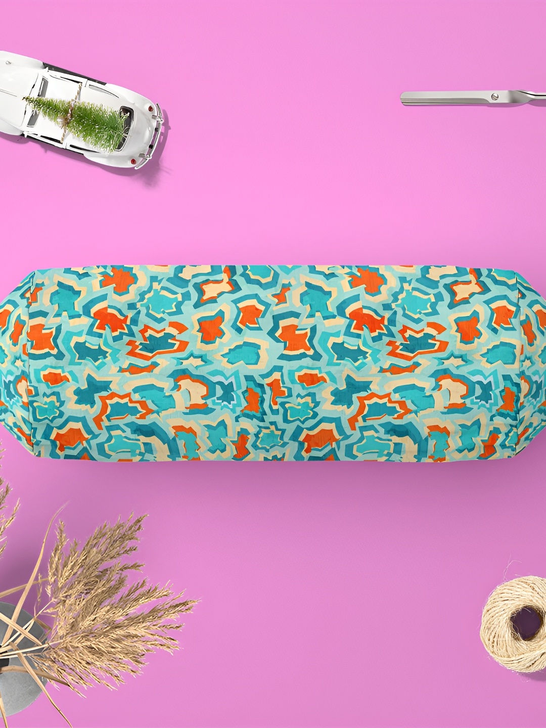

ArtzFolio Turquoise Blue & Orange 2 Pieces Printed Bolster Covers