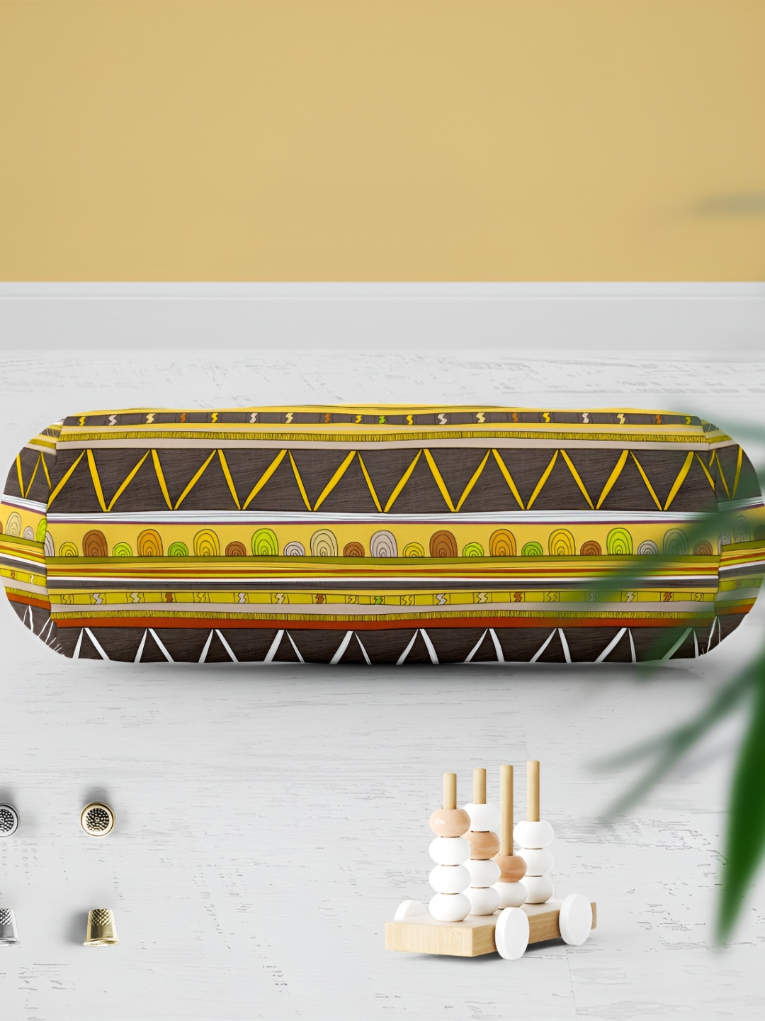 

ArtzFolio Brown & Yellow 2 Pieces Aztec-Printed Velvet Bolster Covers