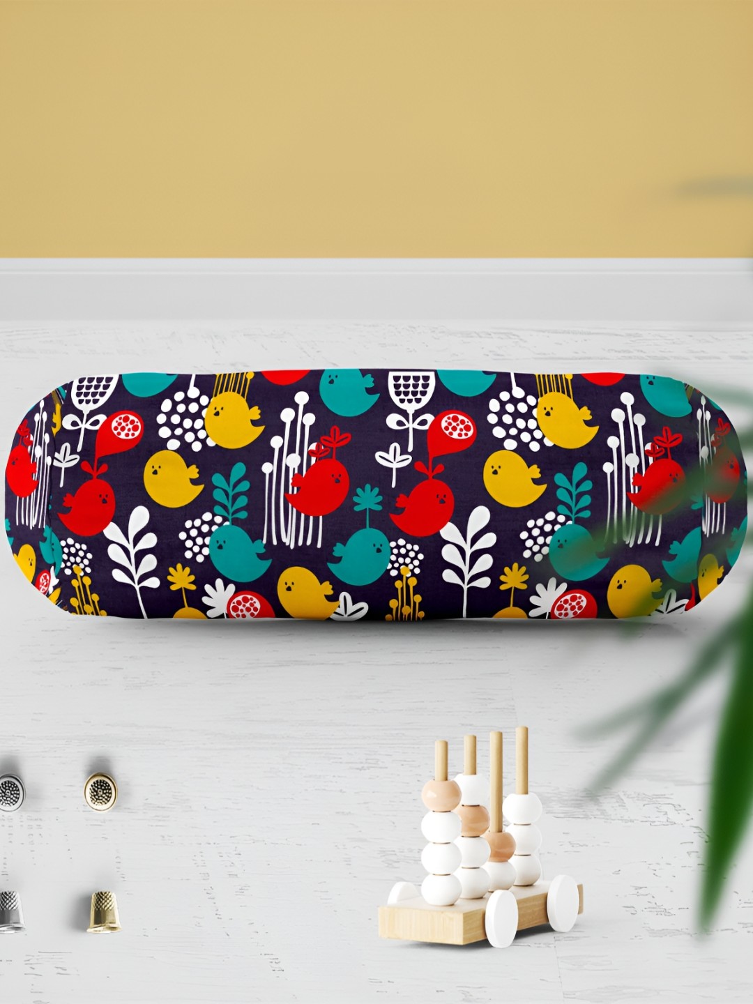 

ArtzFolio Navy Blue & Yellow 2Pcs Printed Bolster Covers