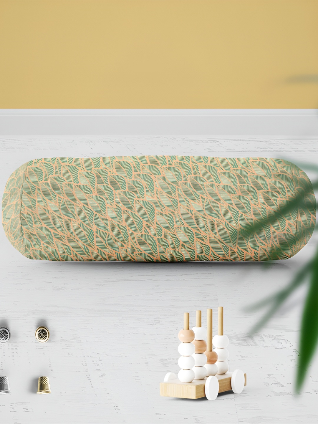 

ArtzFolio 2 Pcs Beige & Green Printed Velvet Bolster Covers