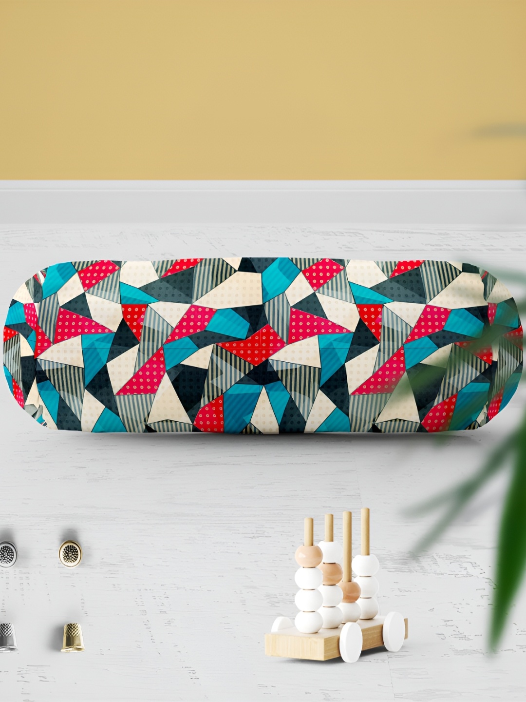 

ArtzFolio Pink & Blue Geometric Printed Velvet Bolster Covers