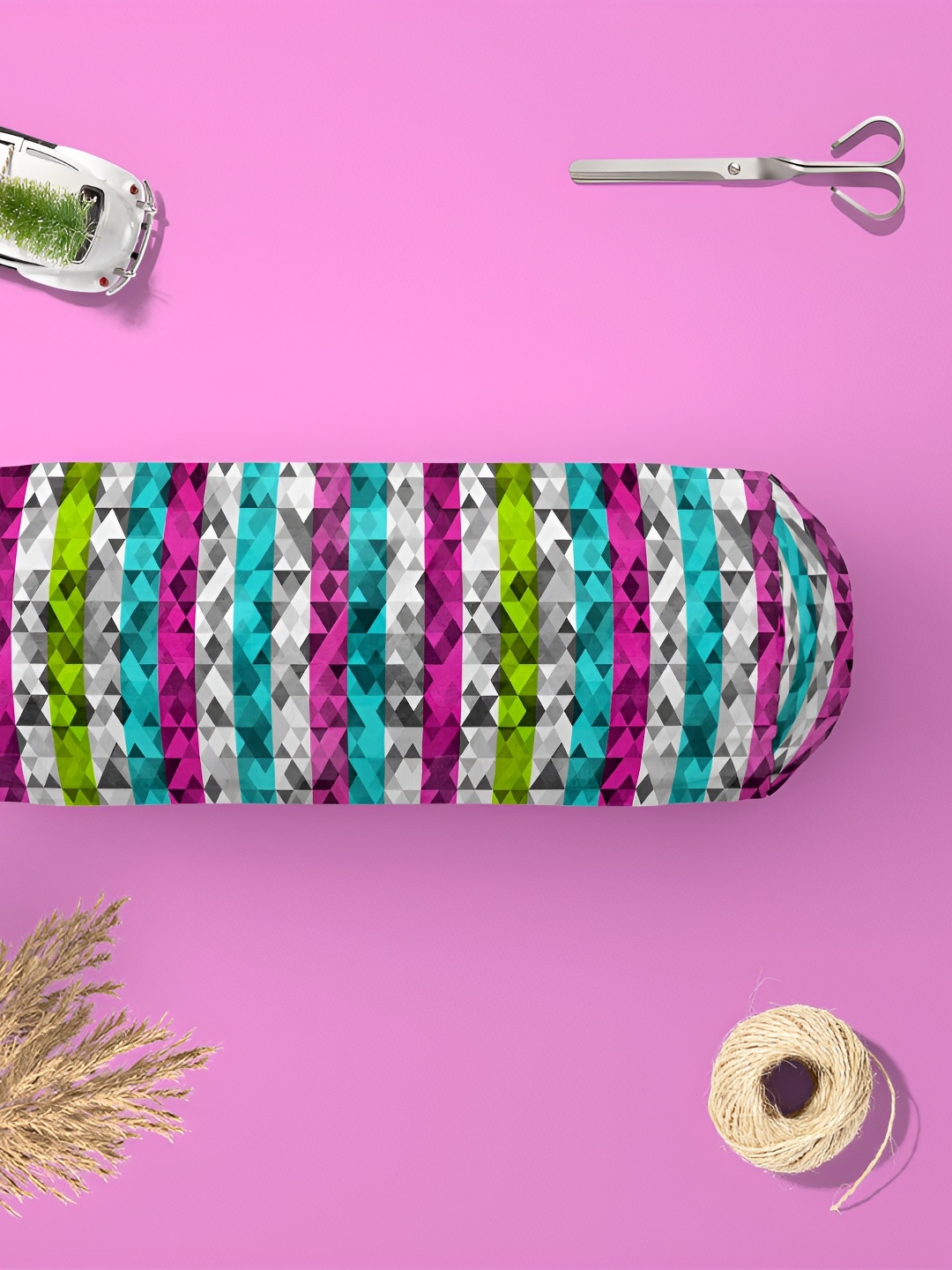 

ArtzFolio Pink & Grey 2 Pieces Geometric Velvet Print Bolster Covers