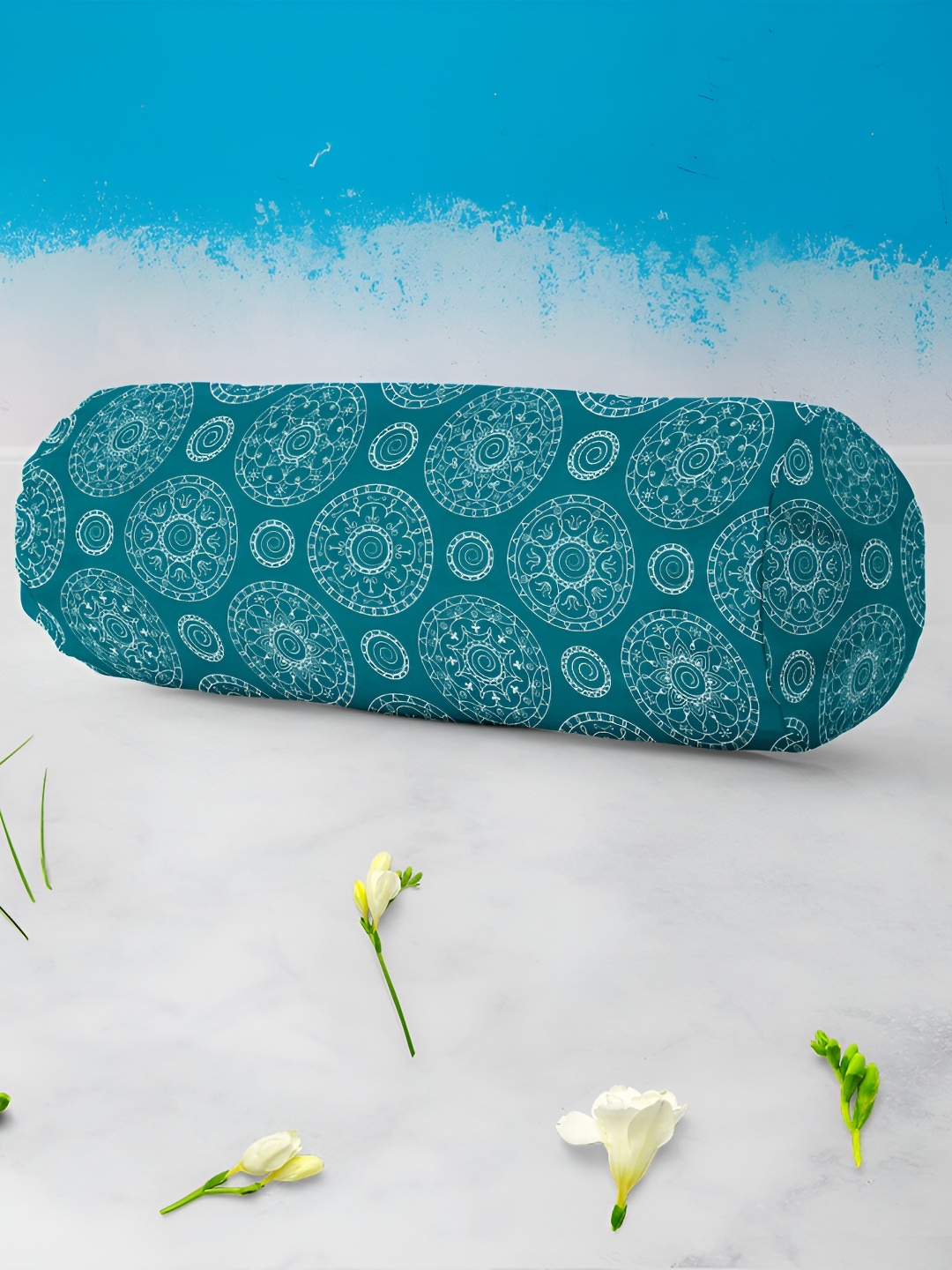 

ArtzFolio Ethnic Motifs 5 Pieces Print Velvet Bolster Covers, Teal