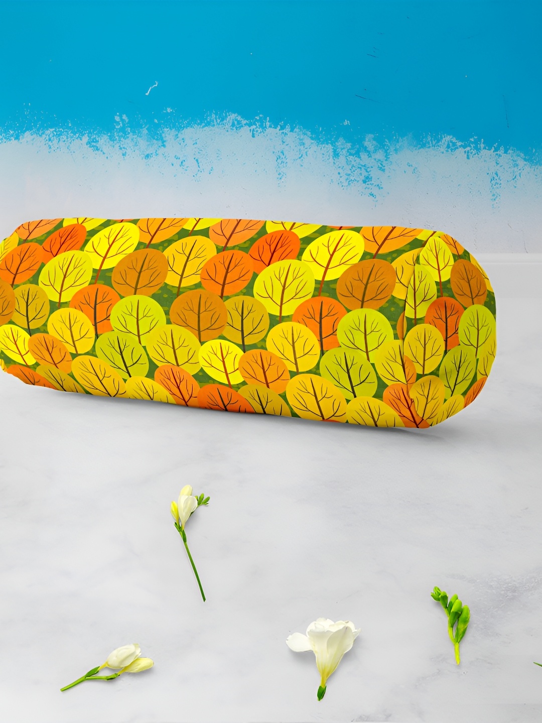 

ArtzFolio Yellow and Orange 2 Pieces Printed Velvet Bolster Covers