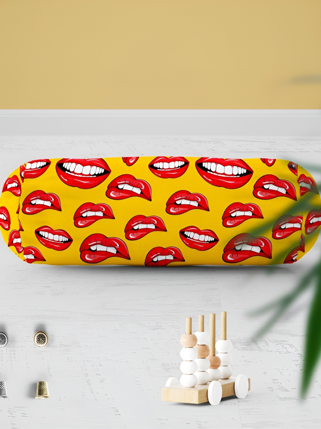 

ArtzFolio Yellow & Red 2 Pieces Quirky Velvet Eco-Friendly Bolster Covers