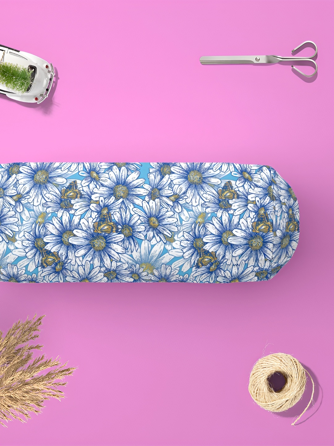 

ArtzFolio Blue & White 2 Pieces Floral Printed Velvet Bolster Covers