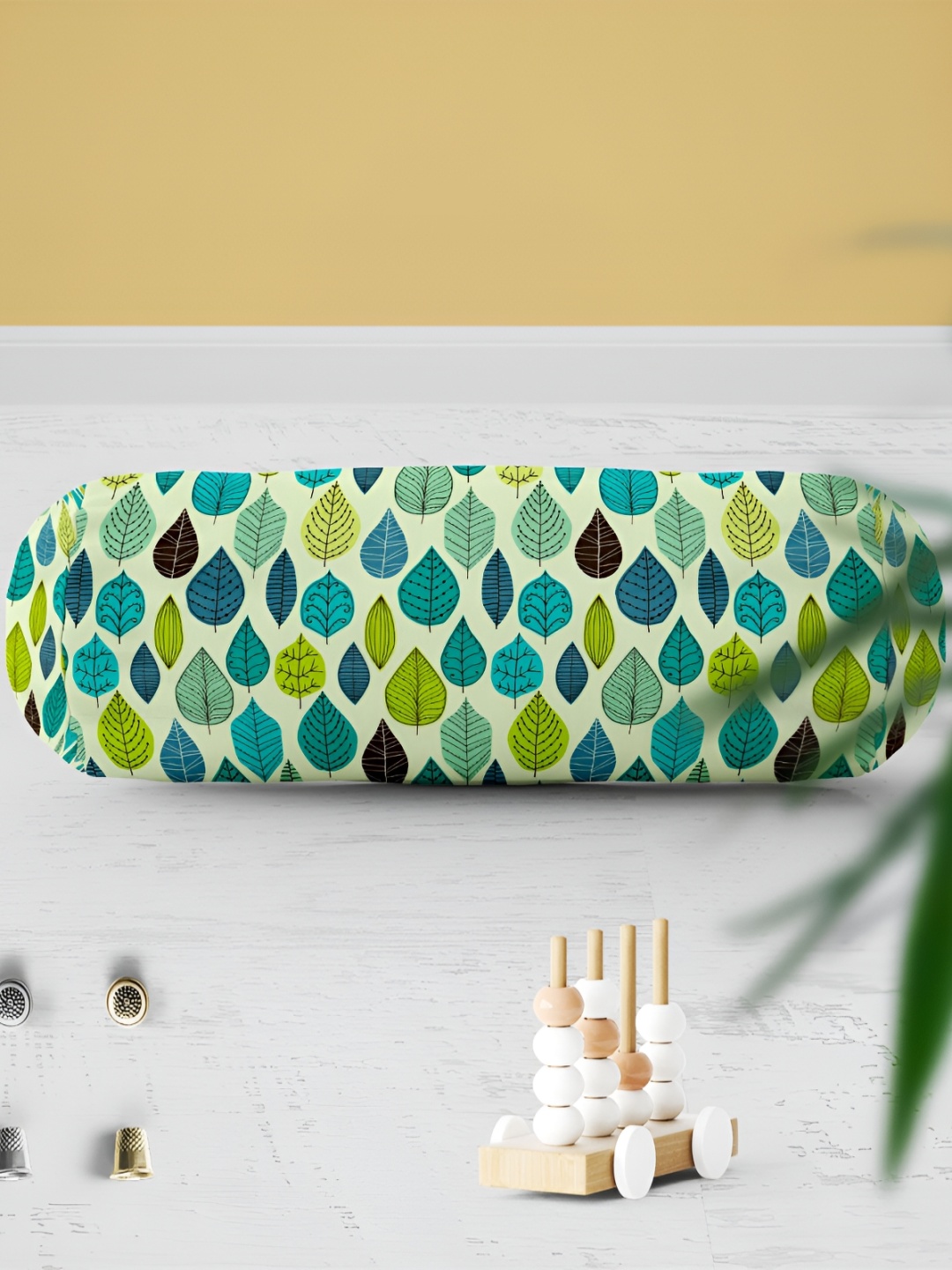 

ArtzFolio Cream-colored & Green 2 Pieces Bolster Covers with Concealed Zipper