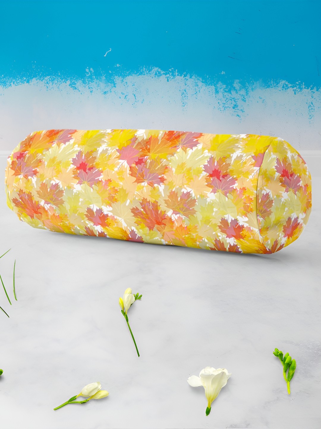 

ArtzFolio Yellow & Pink 2 Pieces Floral Printed Velvet Bolster Covers
