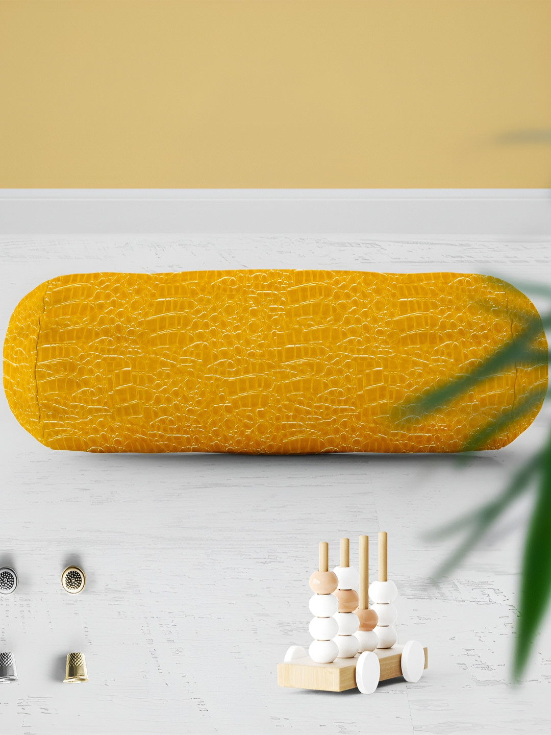 

ArtzFolio 2 Pieces Yellow Geometric Printed Bolster Covers with Concealed Zipper