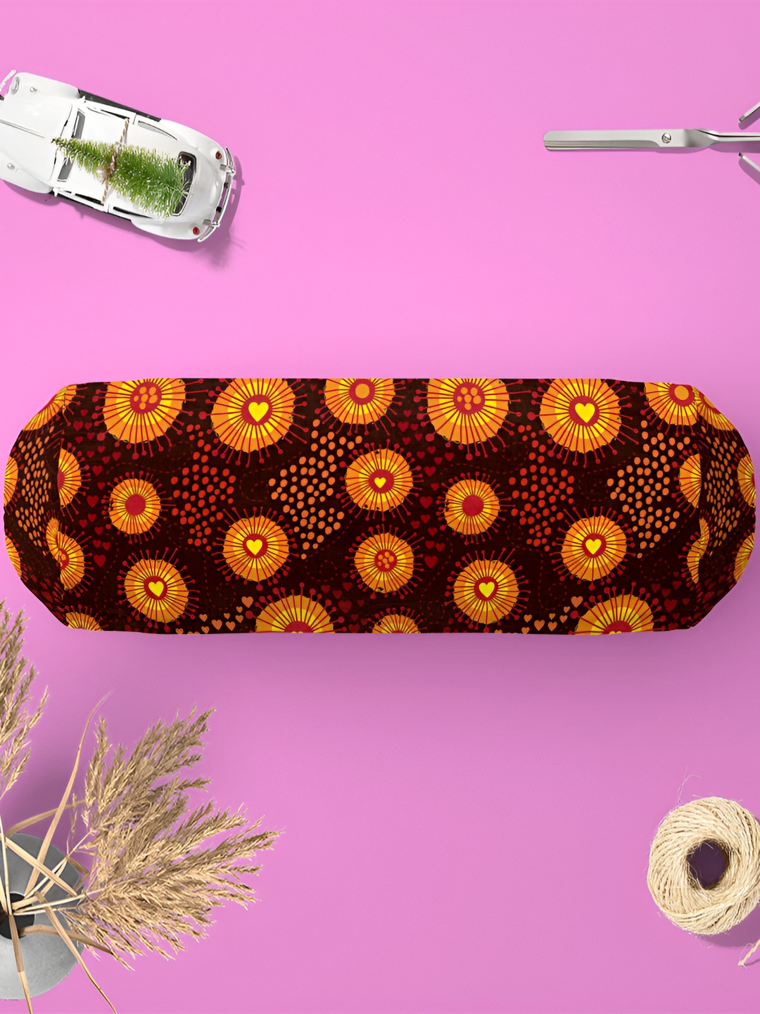 

ArtzFolio Brown & Orange 2 Pieces Self Design Printed Bolster Covers