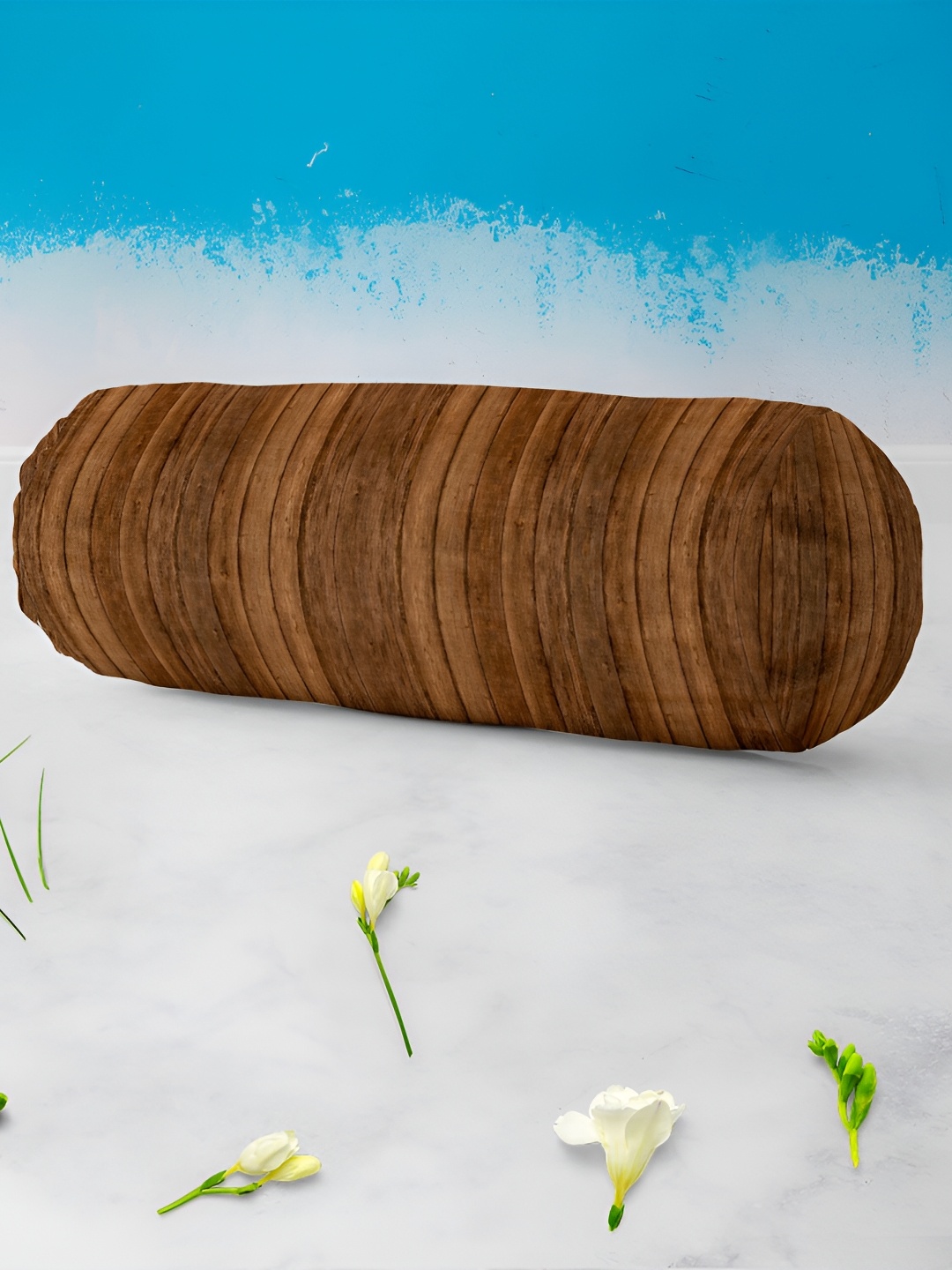 

ArtzFolio Brown 2 Pcs Striped Printed Velvet Bolster Covers