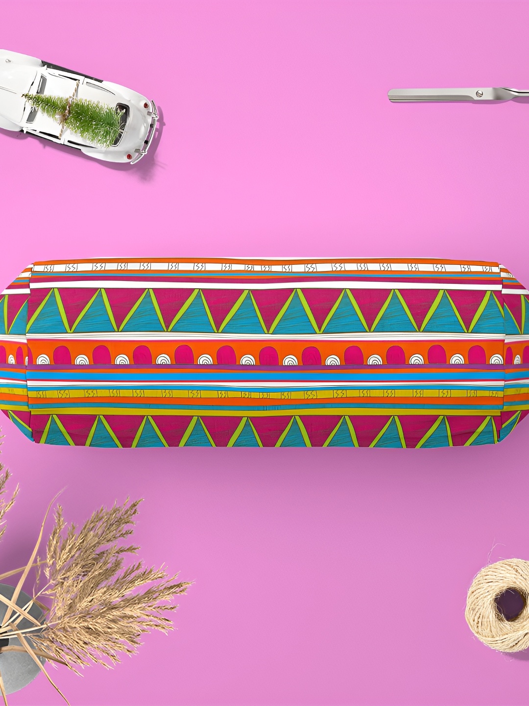 

ArtzFolio Pink & Green 2 Pieces Geometric Printed Bolster Covers