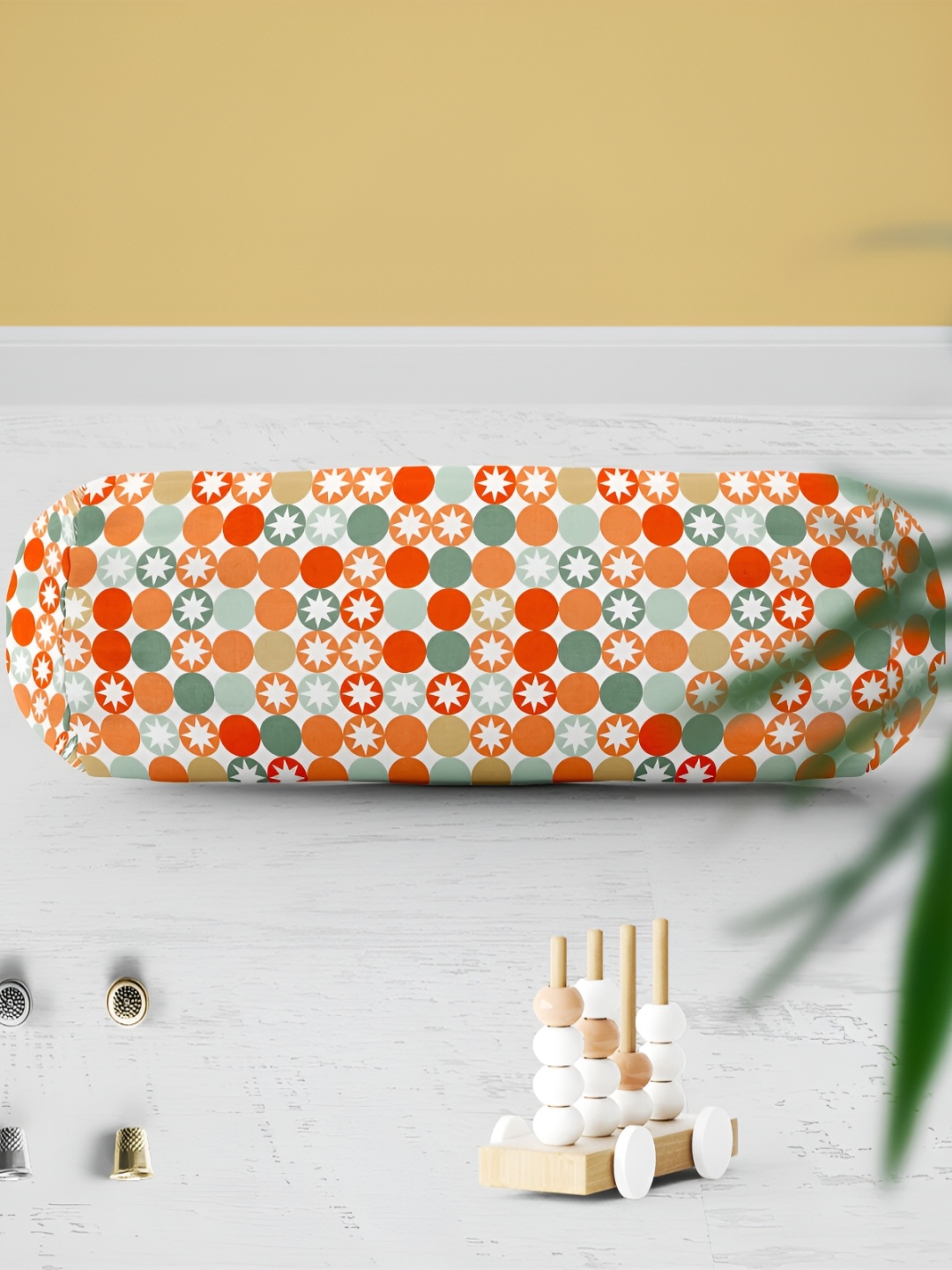 

ArtzFolio White & Orange 2Pcs Printed Bolster Covers