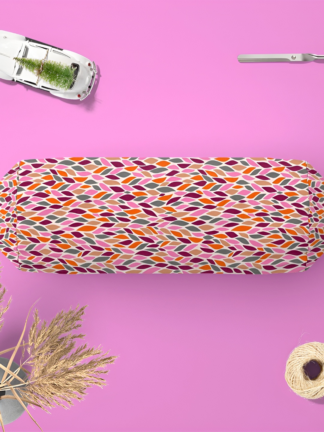 

ArtzFolio 2 Pcs Pink & Green Printed Velvet Bolster Covers, White