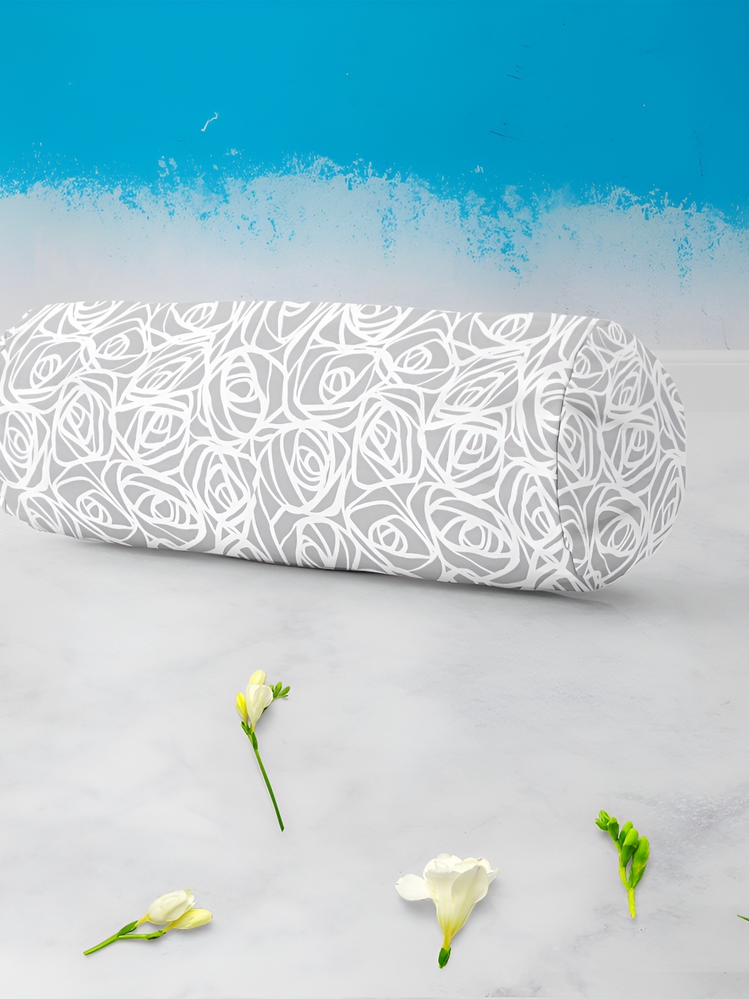

ArtzFolio 2 Pcs Grey & White Printed Velvet Bolster Covers