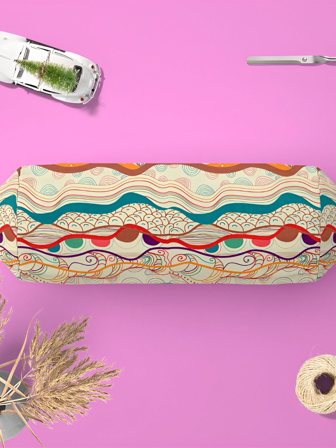 

ArtzFolio Cream & Brown 2 Pieces Quirky Velvet Eco-Friendly Bolster Covers