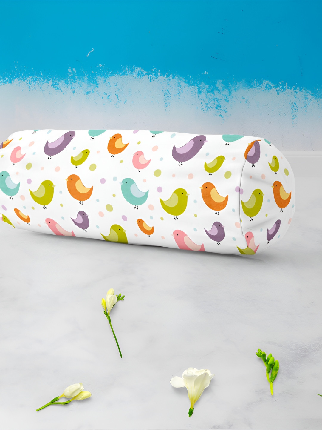 

ArtzFolio 2-Pcs White & Blue Birds Printed Velvet Bolster Covers