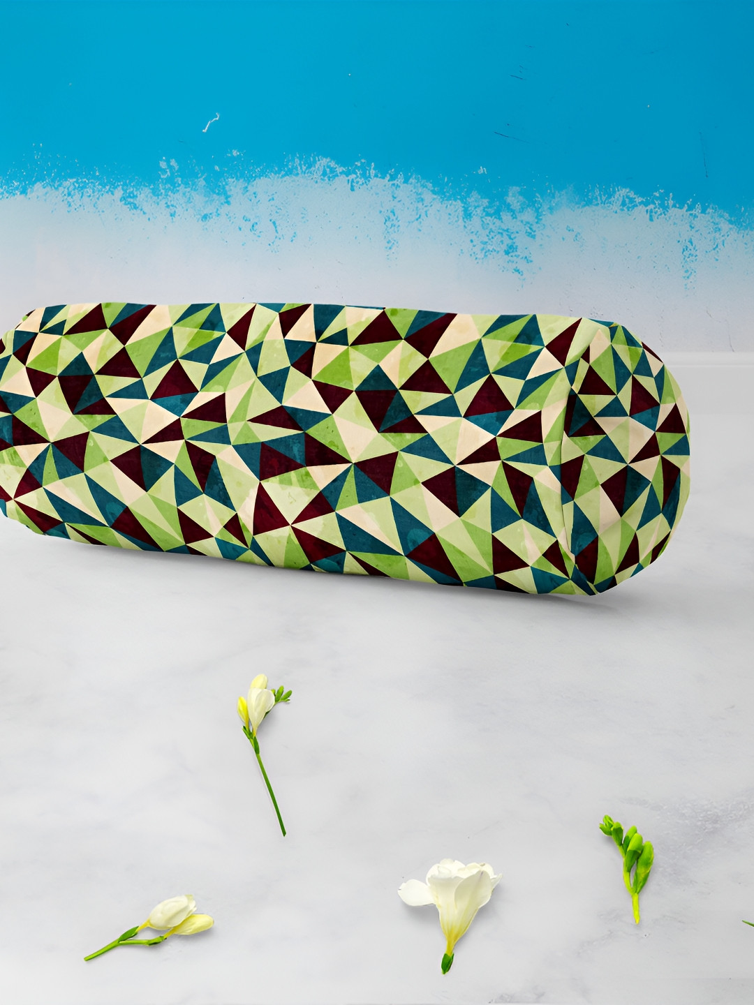 

ArtzFolio Green & Brown 2 Pcs Geometric Printed Velvet Bolster Covers