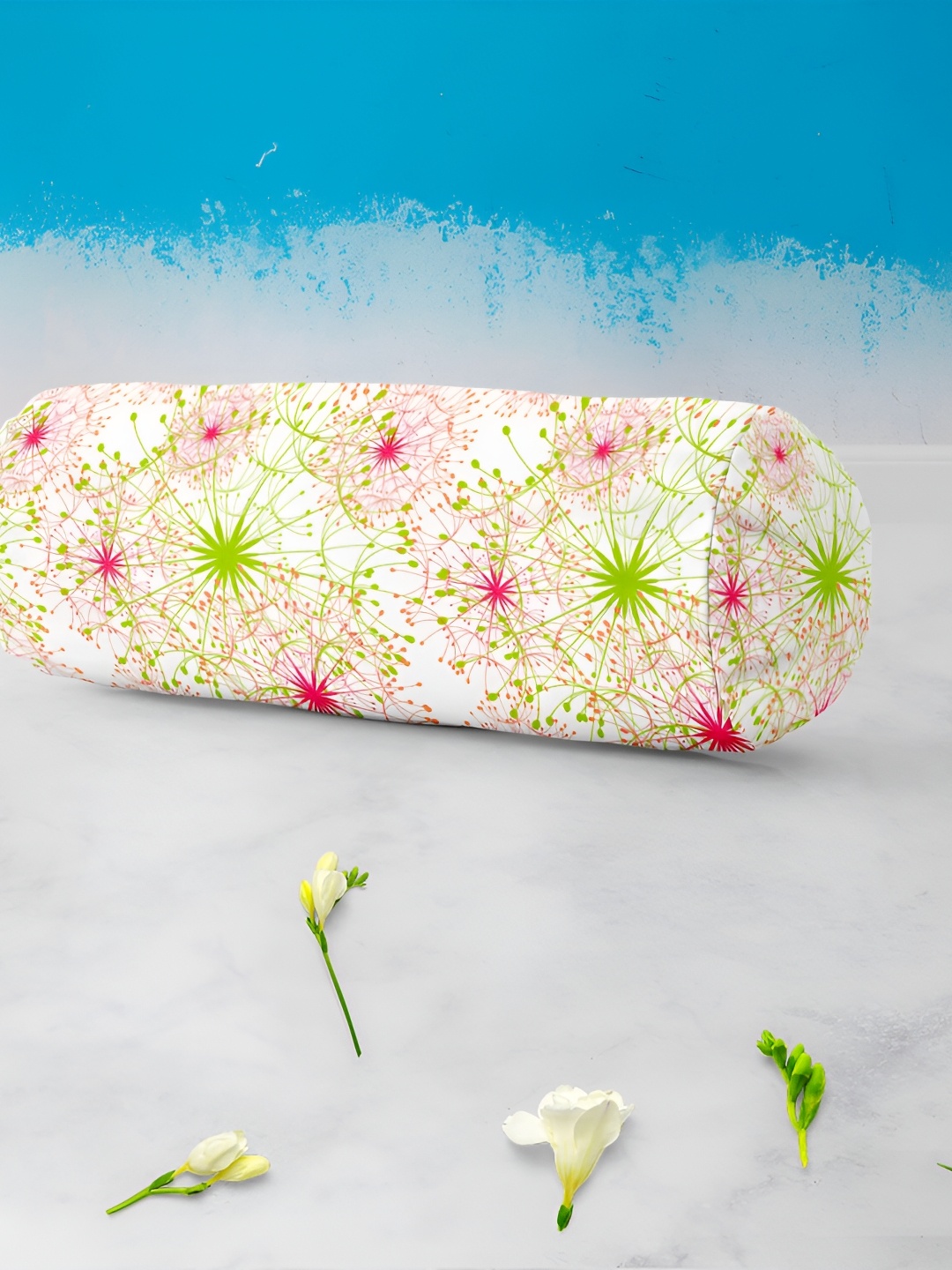 

ArtzFolio White & Green 2 pcs Printed Velvet Bolster Covers with Concealed Zipper