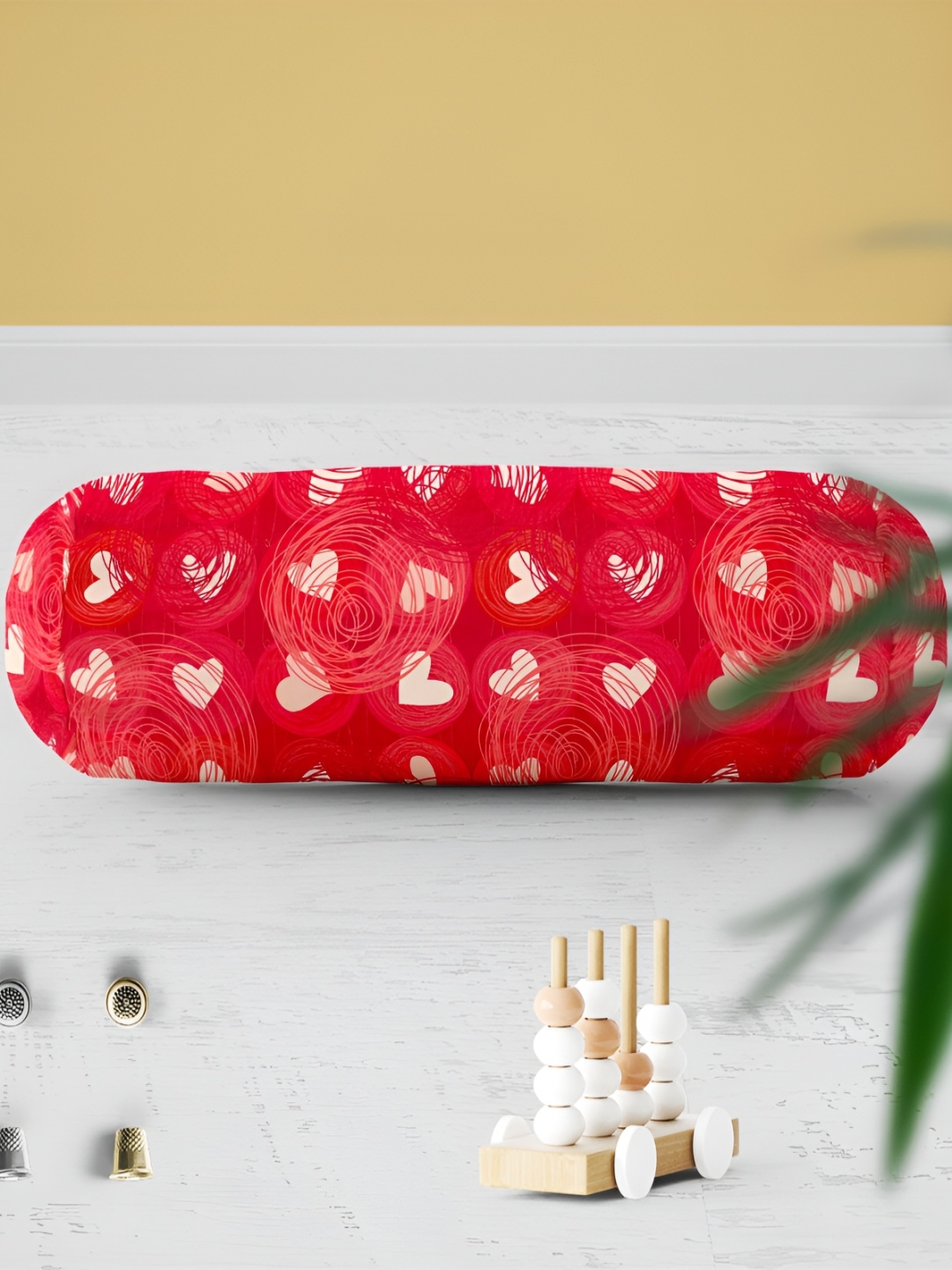 

ArtzFolio Red & White 2 Pieces Printed Cotton Canvas Bolster Covers