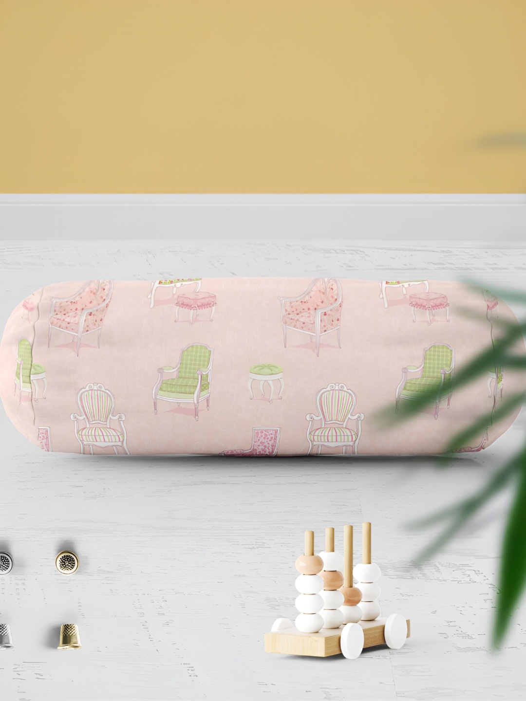 

ArtzFolio Pink & Green 5 Pieces Chair-Printed Cotton Canvas Bolster Covers