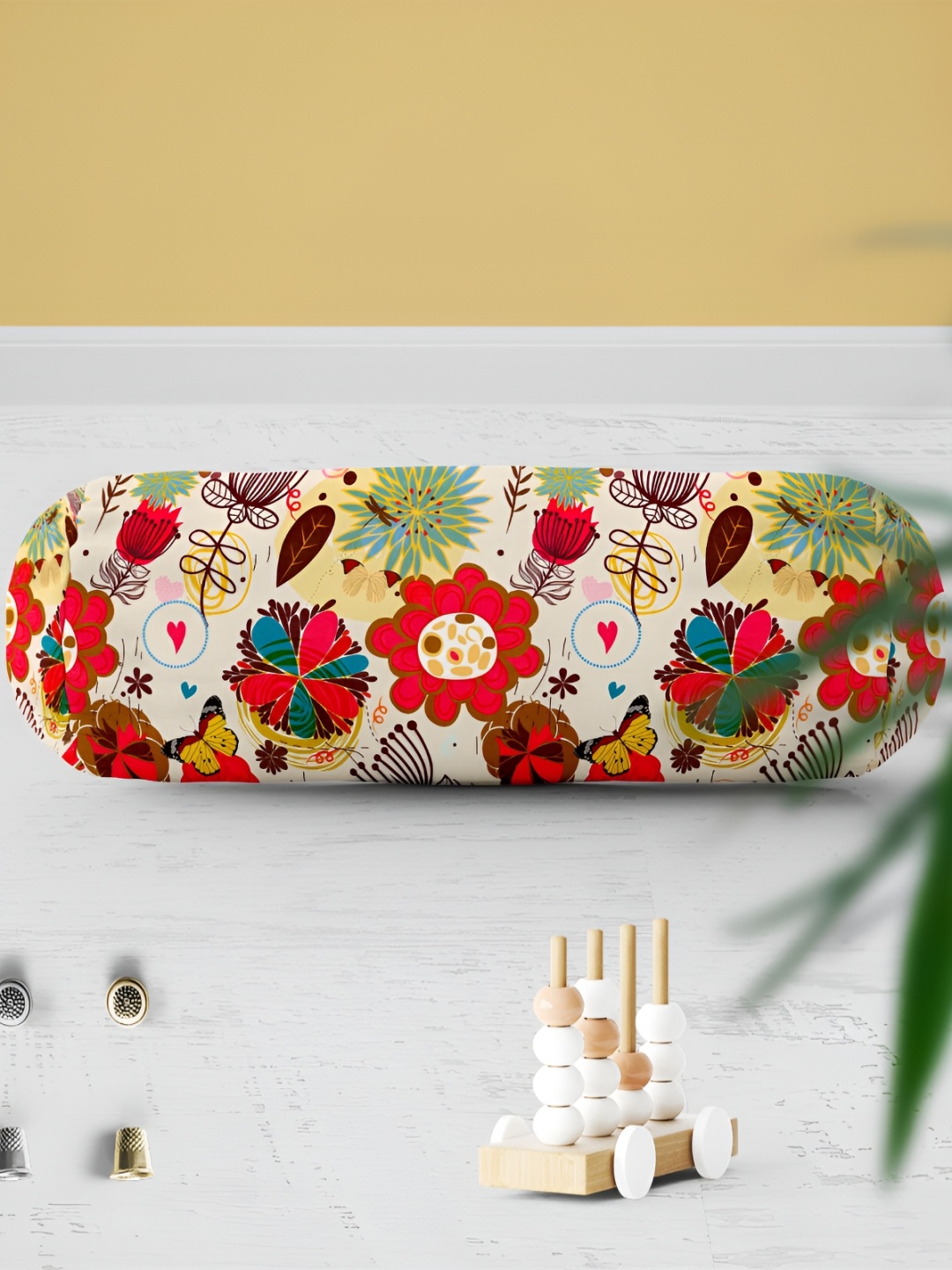 

ArtzFolio Cream-Colored & Red 2 Pieces Printed Bolster Covers